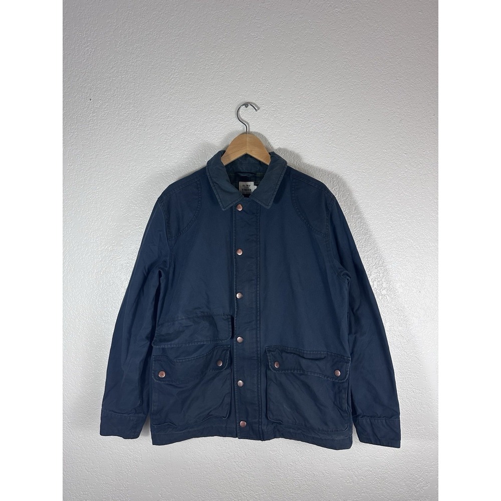 Flint and Tinder TekWax Waxed Canvas Field Jacket Mens Small Navy Plaid Lined